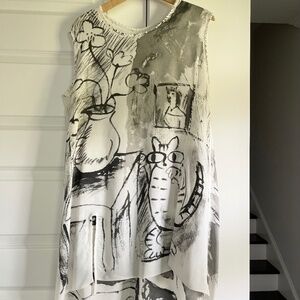 Skifo Handpainted Cat Hi-Lo Tunic Dress, Unique Feline Graphic  ~ OS